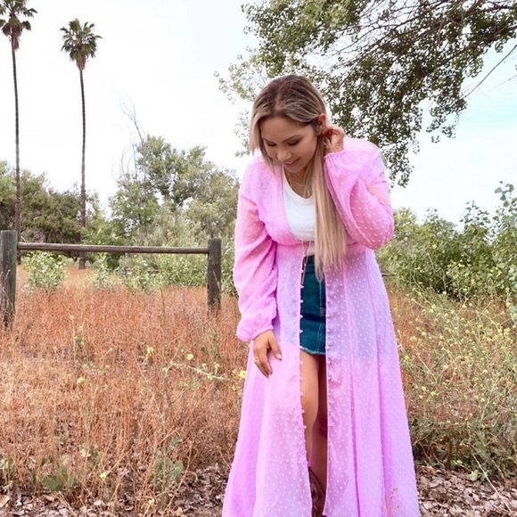 EXPRESS ROCKY BARNES SWISS DOT SHEER KIMONO DRESS - Picture 5 of 8